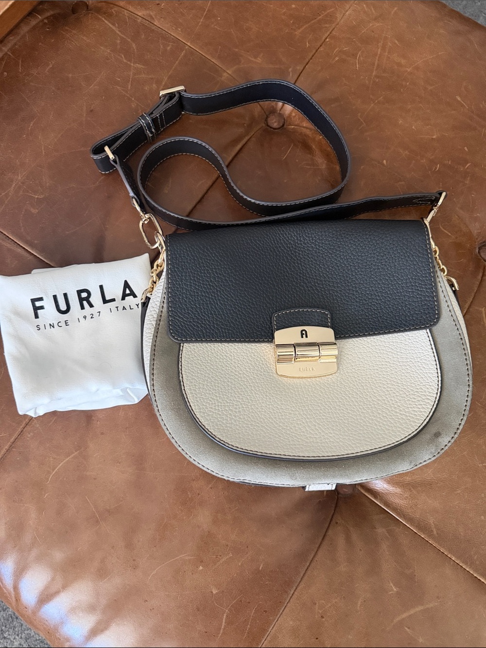 Furla Two-Tone Black and Cream Crossbody Bag
